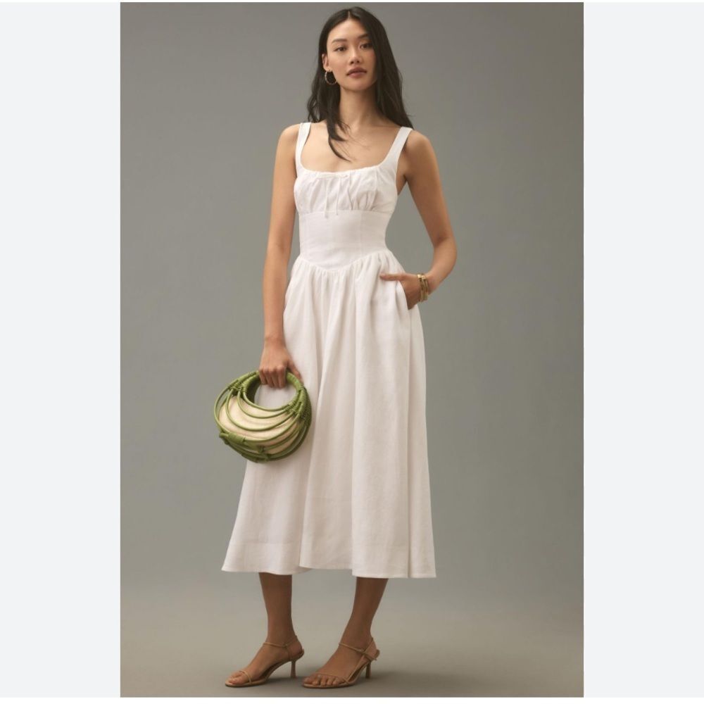 Reformation Balia White Linen Midi Dress size 6 Anthropologie